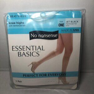 No Nonsense Knee Highs  Pantyhose Reinforced Toe Jet Black One Size Fit Most